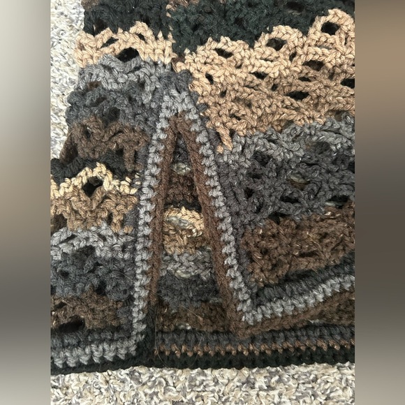 Afghan Granny style crocheted hooded duster in neutral colors S\M - Picture 4 of 8